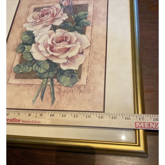 Barbara Mock Framed Print. Pink And White Framed Roses. Floral. Vintage (?) - Picture 9 of 9